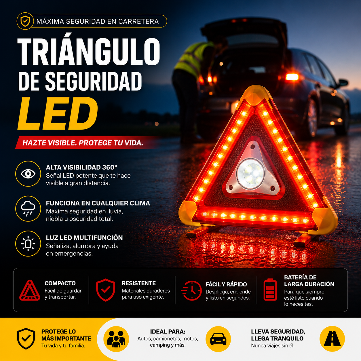 🚨 Triángulo de Seguridad LED de Alta Visibilidad