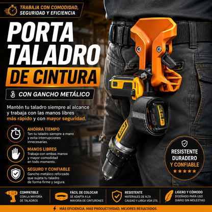 Porta Taladro de Cintura con Gancho Metálico Reforzado – Trabaja Más Rápido y con las Manos Libres 🚀